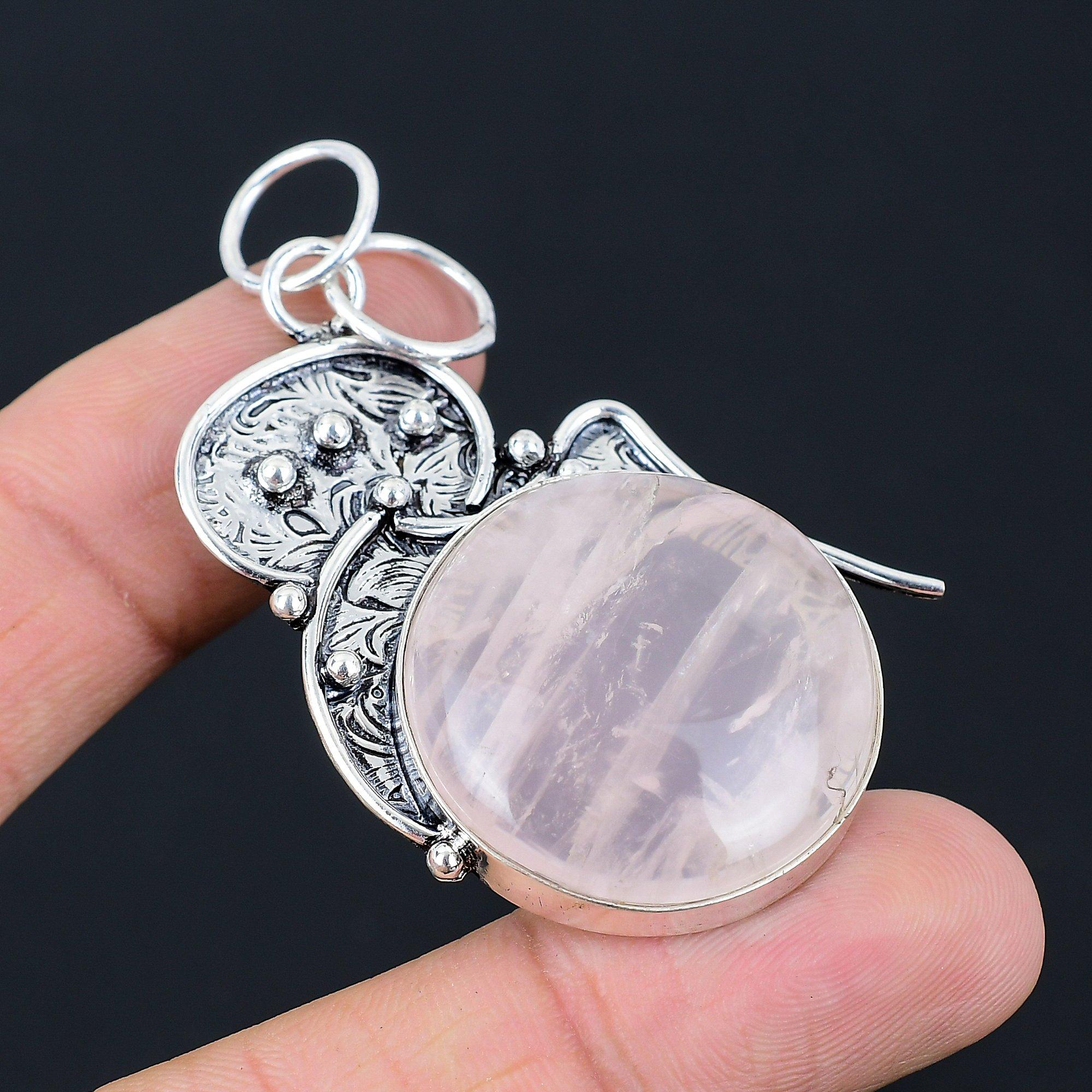 

Friendship Day Sale Sterling Silver Natural Rose Quartz Wife Engagement Pendant