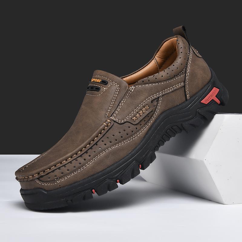 Fashion 2025 Hot Sale Leather Mens Loafers Handmade Walking Shoes Casual Classic All-match Business Shoes Mens Slip On Hiking Footwear