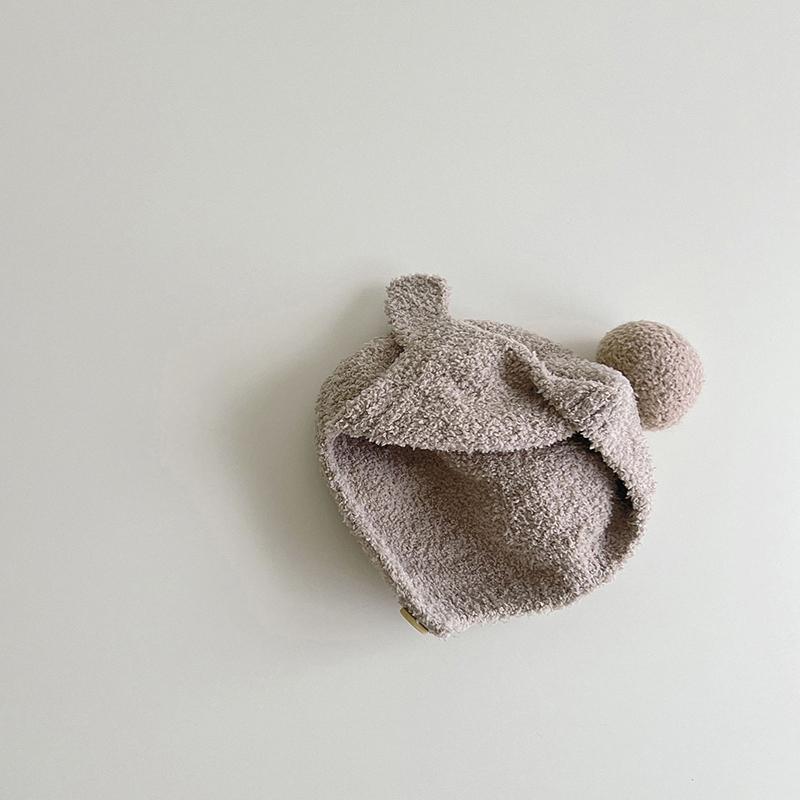 Baby Warm Plush Hat Cute Pompom Infant Toddler Ear Protection Cap Solid Color Baby Boy Girls Winter Warmer Beanie Earmuffs