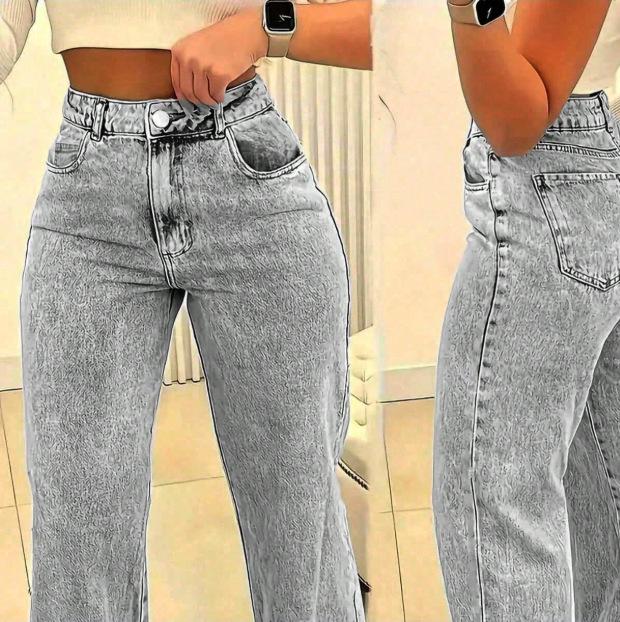 

2026 Spring/Summer Women s Versatile Pocket Straight Loose Denim Pants Small серый