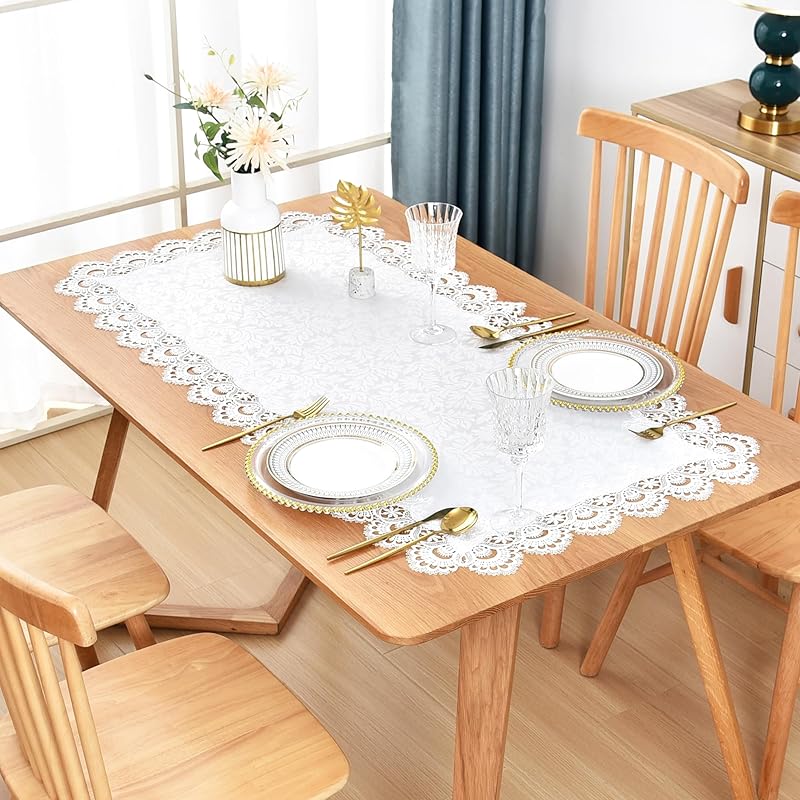 Elegant White Lace Jacquard Round Doily Tablecloth Table Topper Decoration Cover for Home Dresser Scarf and Table Centerpiece 24 Inch