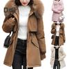 Women Coat Hooded Winter Jacket with Faux Fur Collar Warm Fashionable Zipper Closure Coat for Autumn Winter