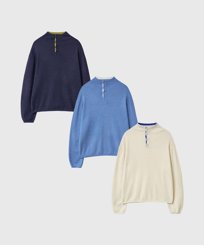 GENERALIDEA Unisex Color Block Collar Henley Neck Knit [3Col] / Gf1Ukp007