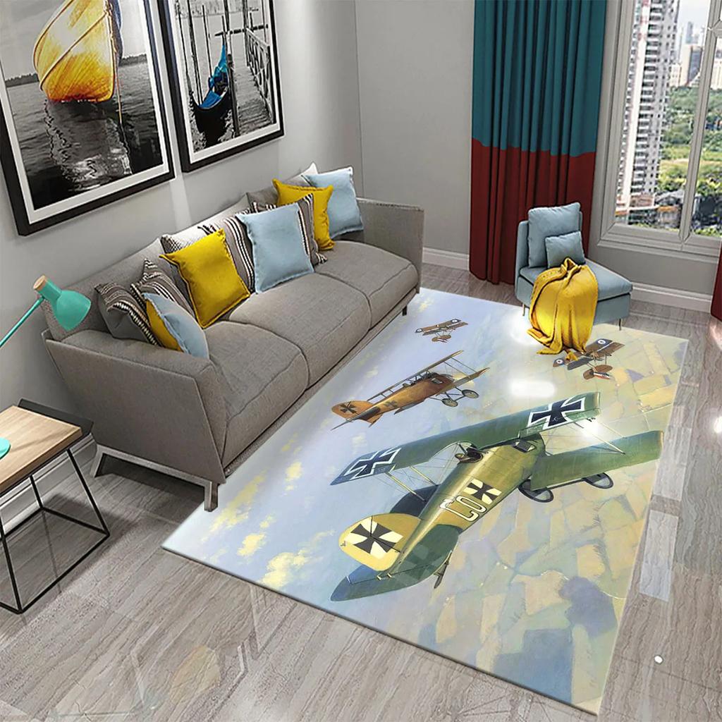 3D Bunter Ölgemälde Flugzeug Teppich für Wohnzimmer Schlafzimmer Dekor Teppiche Badezimmer Küche Rutschfeste Bodenmatte Heimdekor Teppiche