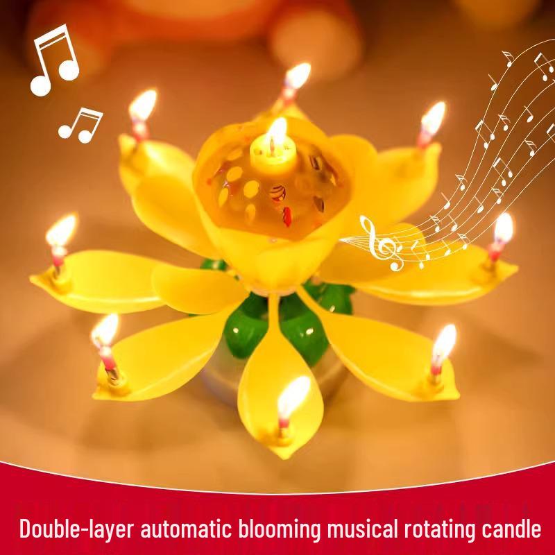Lotus Rotating Music Birthday Candle for Cake - Advanced Design for Girls