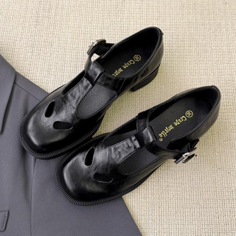 Fashion Fashion Elegant Hollow Out Thick Heel Shoes Spring Female Flat Shoes 2025 Designer Vintage College Style Mary Jane Shoes Women