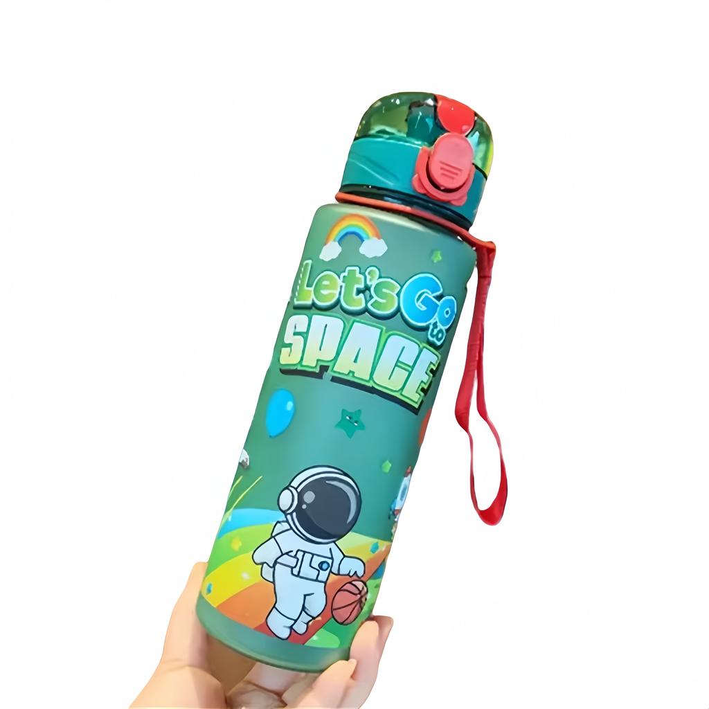 700ml Cosmic Astronaut Themed Cartoon Water Bottle BPA-Free Leakproof Flip Lid Carrying Strap Portable Adorable Activities Cup