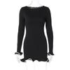 New Knitted Ruffle High Waist Mini Dress Women's Sexy Slim Long Sleeve Short Skirt Bodycon Dress Fall Luxury Crochet Clothes