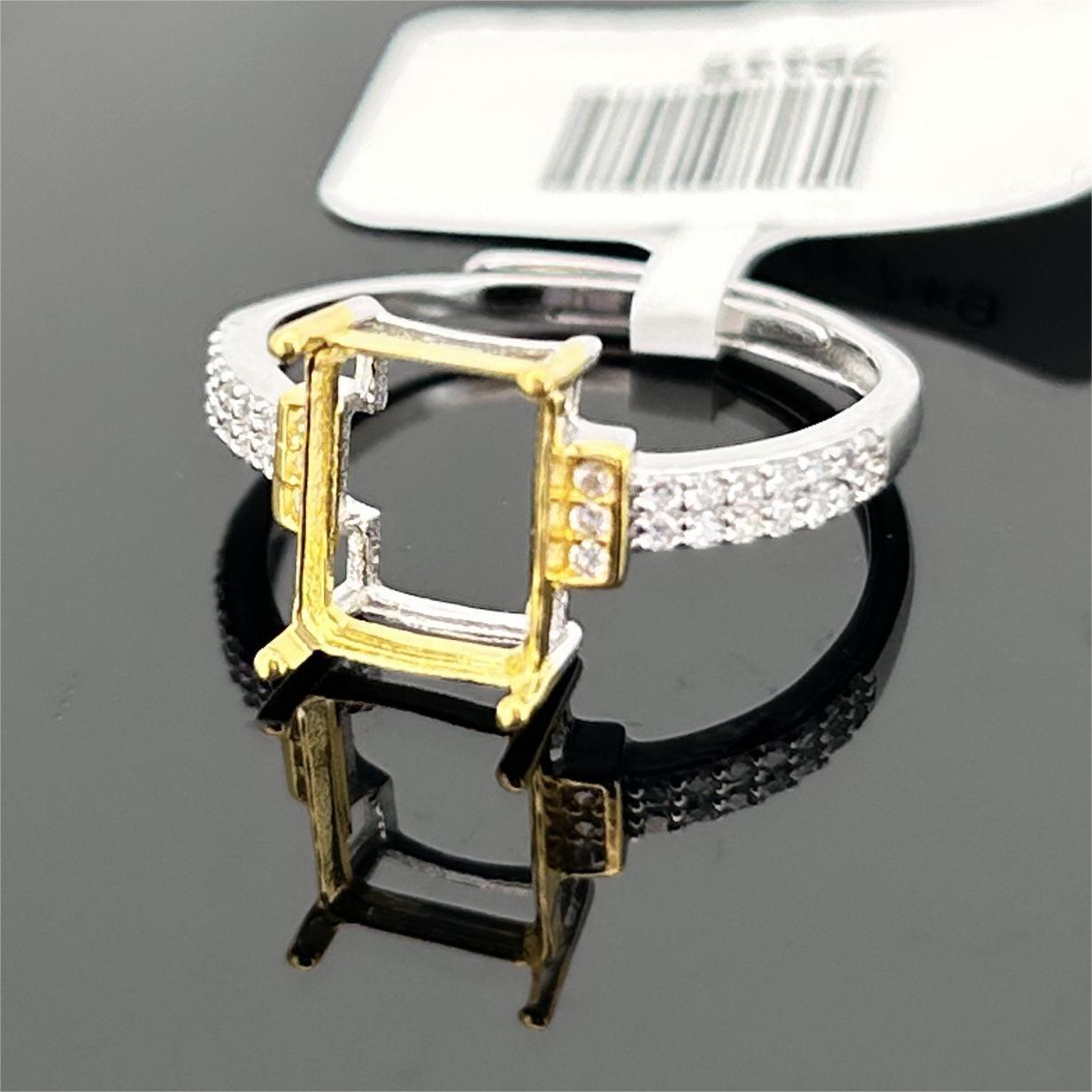 

Оправа кольца из стерлингового серебра 925 пробы, двухцветная, квадратная, с драгоценным камнем, 7x9 Adjustable