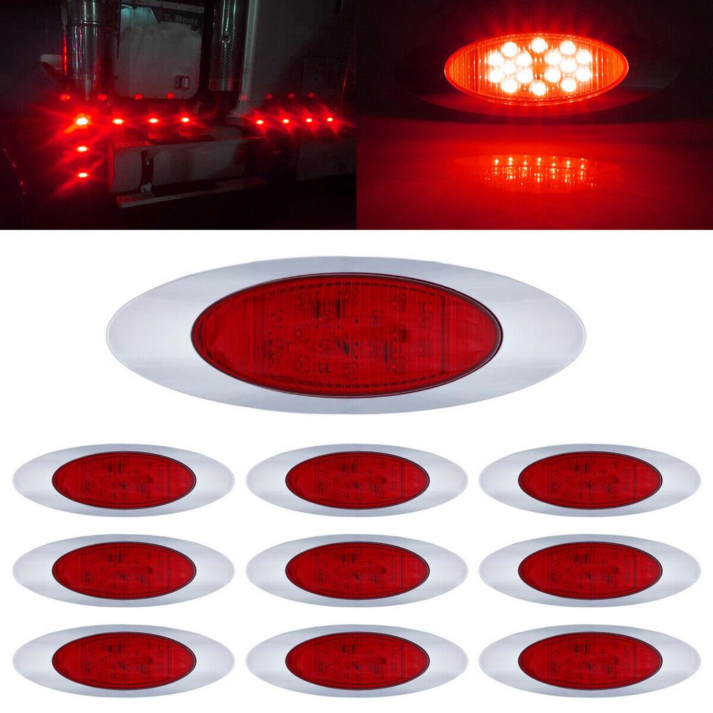 10PCS 16LED Amber Led Side Marker Lights Waterproof Chrome Bezel Turn Signal Tail LED Light Kits Marker Indicator Lamp 12V