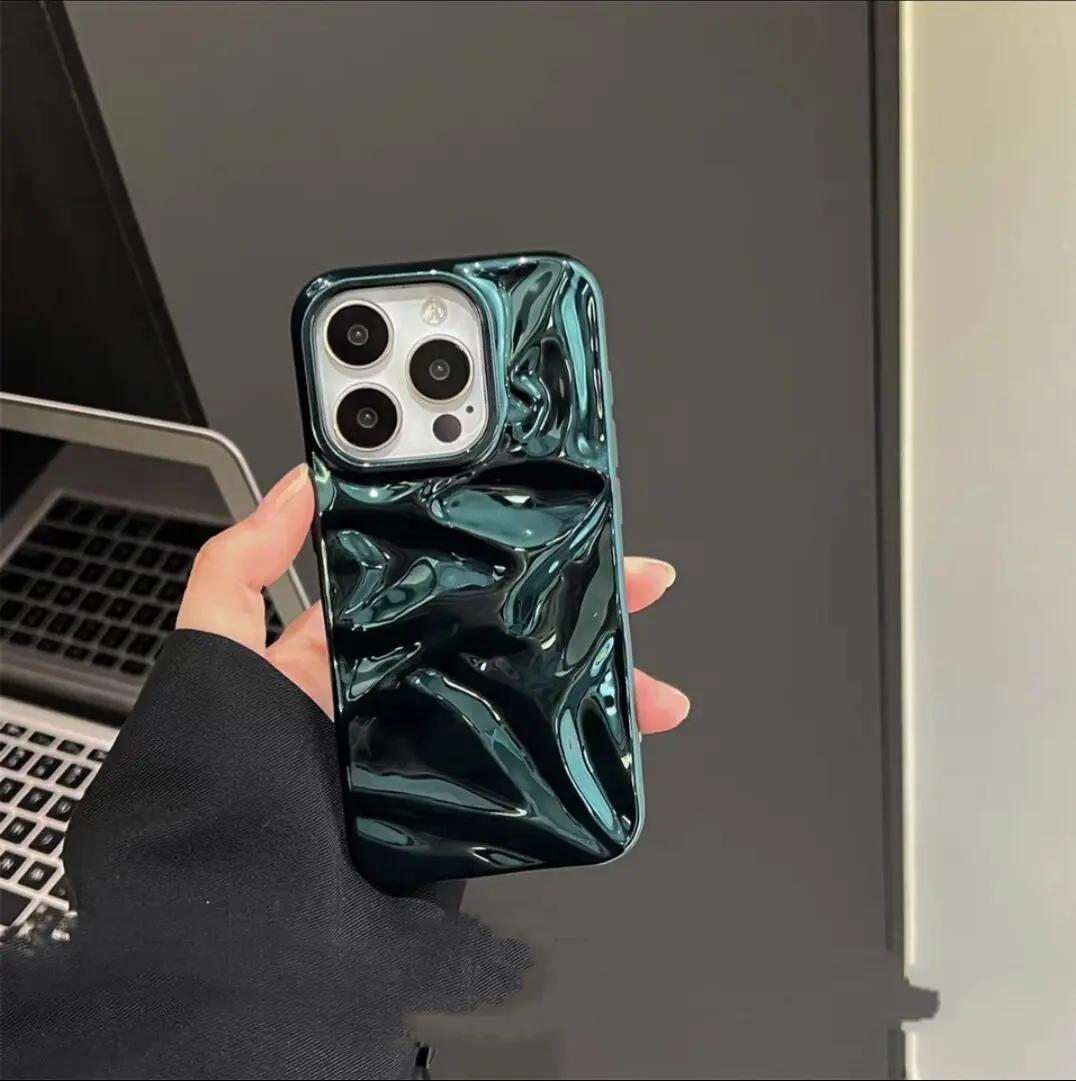 

Модный Глянцевый Лазерный Складчатый Блестящий Чехол с Покрытием Для iPhone 17 16 15 14 13 12 11 Pro Max Plus Бампер с Текстурой Метеорита For iphone 12 Promax