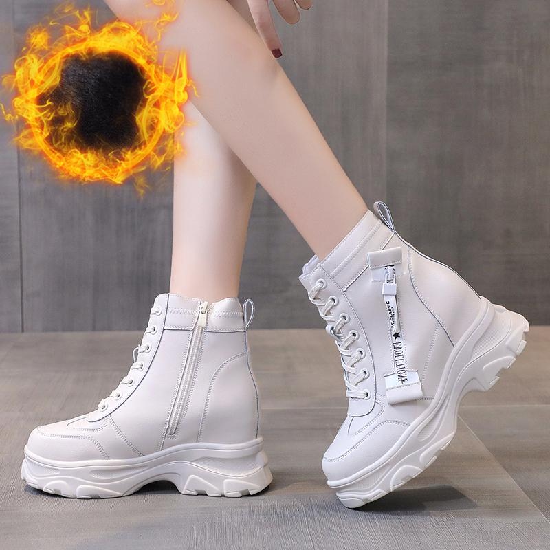 Fashion New Winter Ankle Boots for Women Motorcycle Boots Chunky Heels Casual Round Toe Leather Sneakers High Platform Boots Shoe Female