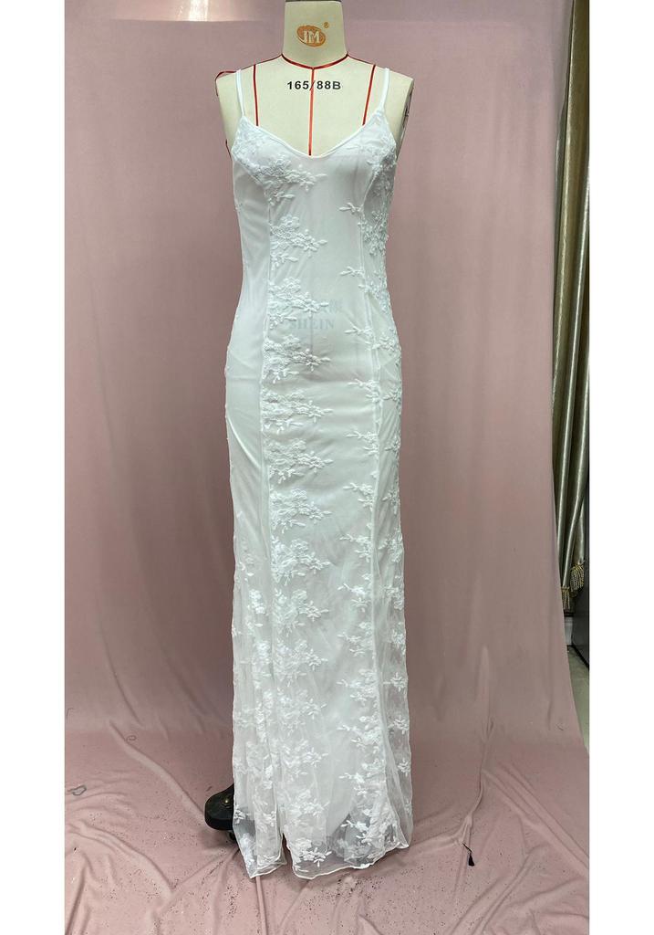 V-neck White Spaghetti Strap Evening Dress - Sexy European & American Style 2025