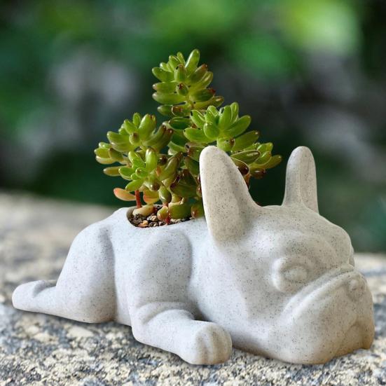 French Bulldog Planter Pot Resin Statue Figurine Succulents Herb Plants Flower Pot Container Home