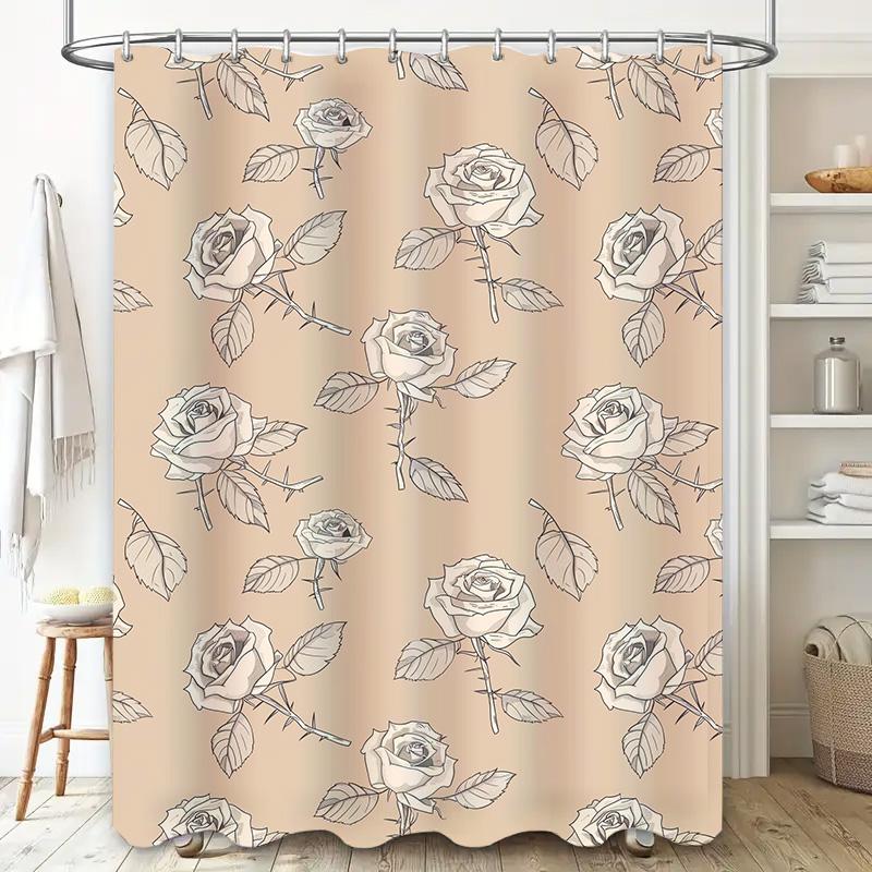 Modern Minimalist Bathroom Shower Curtain with Rose Flower Pattern, Perfect for a Spa-like Experience in Your Home Bathrooms Dec