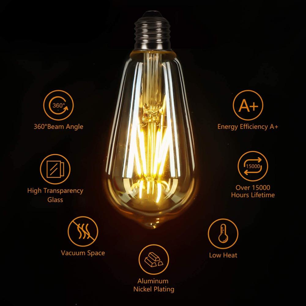 6 Pack ST19 Shape Filament Bulb 4W LED (40W Equivalent) LED Bulb LED Filament Bulb  Restaurant