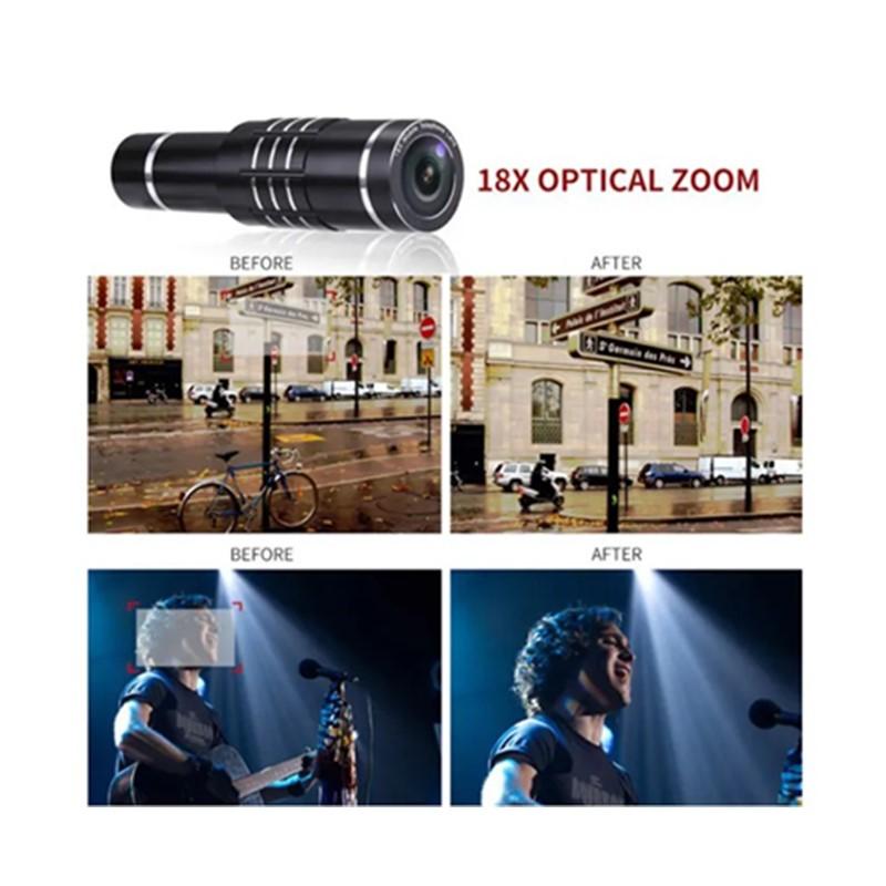 Cell Phone Camera Lens Kit 18X Zoom Optical Telephoto Lens with Tripod and Wide Angle Universal 4k phone camera lens