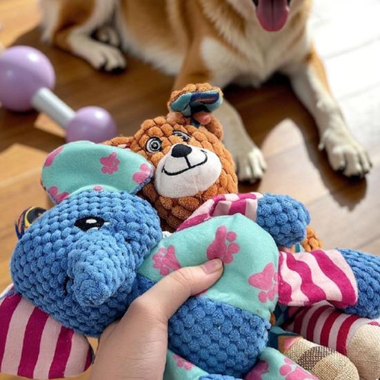 Plush Animal Dog Toy Squeaky Interactive Dog Chew Toy Stuffed Elephant Puppy Teething Toy for Medium Large Dogs