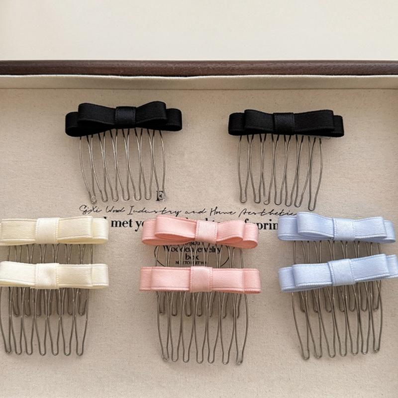 Ribbon Bowknot Hair Comb for Girl Hairpin Comb Hairclip Barrettes for Women Side Bangs Sweet Hair Styling Tool