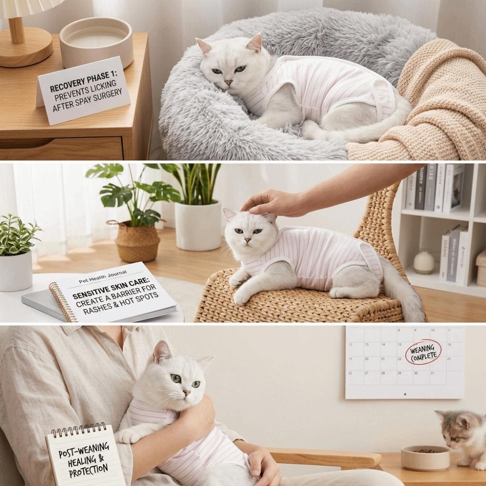Striped Cat Pet Sterilization Suit Touch Fastener Anti-Licking Cat Post-op Suit Comfortable Soft Dog Jumpsuit Pajamas