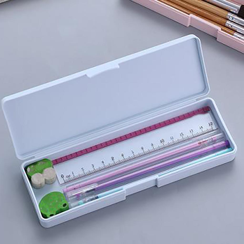 Plastic Pencil Case Snap Closure Lightweight Portable Simple Design Pen Box for Students Stationery