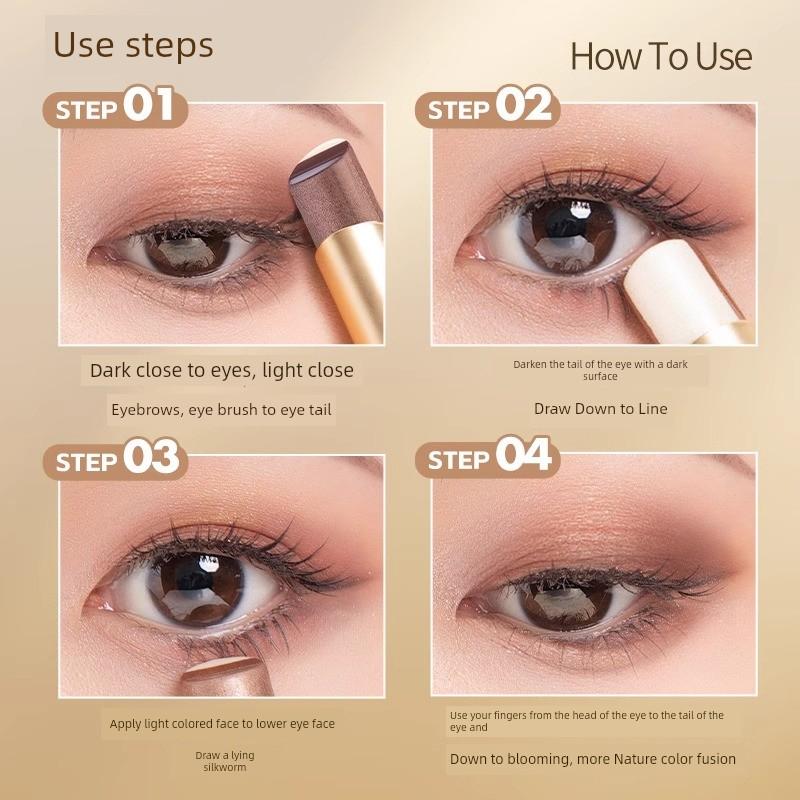 Official Genuine Goods Lazy Three-Color Eyeshadow Stick Gradient Non-Flying Powder Lying Silkworm Pen Highlight Waterproof Non-Makeup Suitable for