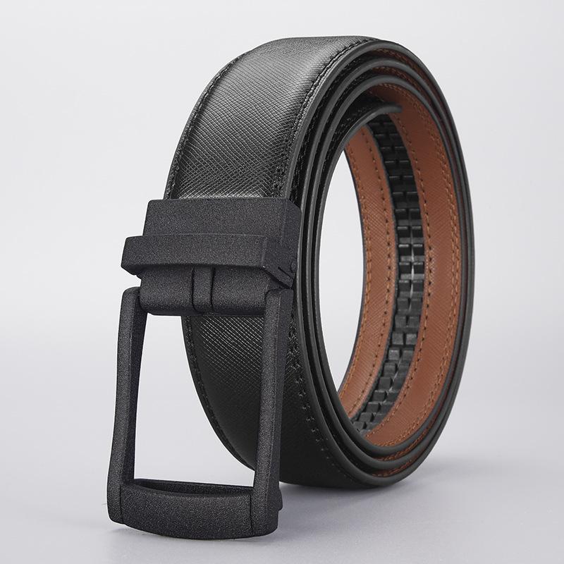 Business Men'S Leather Belt Automatic Buckle Two-Layer Cowhide Fake Pin Buckle High-End Belt