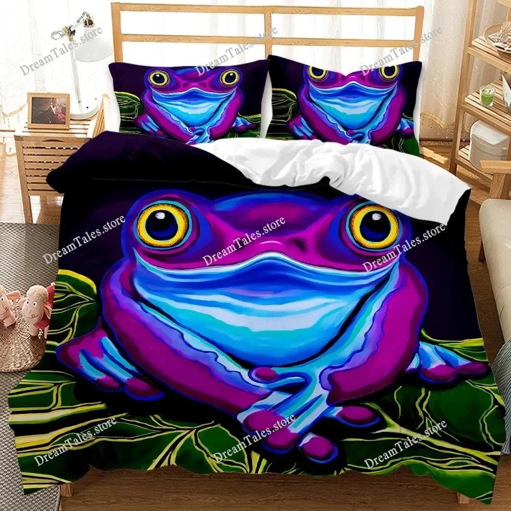 Bedding Cartoon Frog Duvet Cover KingQueen Size Fantasy Galaxy Animal Colored Frogs Design Psychedelic Polyester Quilt Cover741