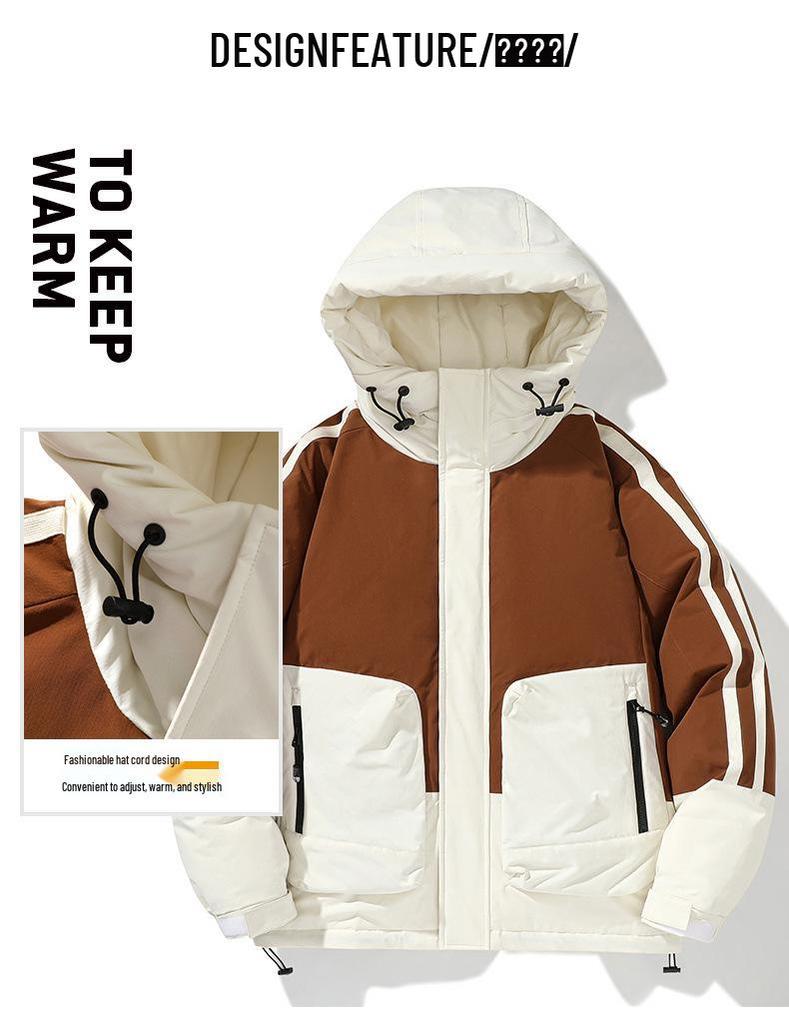 Winter Windproof Unisex Down Jacket - MLB & NY Collaboration, 90% White Duck Down, Color Block, Men's Trendy Coat