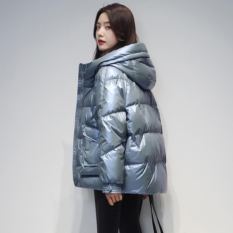 Kort dunjakke i bomull for dame Vinter Glanset Mote Løs Tykk Kåpe Dame Casual Bomull Hette Parkajakker