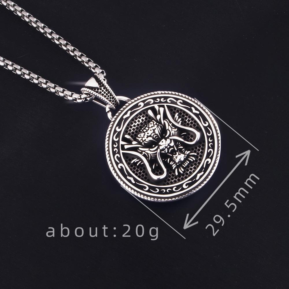Retro Ethnic Style Dragon Necklace Men's Trendy Round Brand Texture Clavicle Chain Fashion High-end Pendant