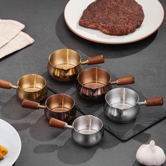 50/100/150ML Edelstahl Saucenschale mit Holzgriff V-förmige Öffnung Espressotasse Gewürze Salatdressings Dippschale