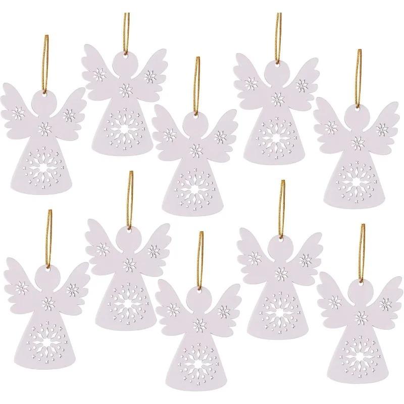 

10PCS Wooden Angel Ornaments Holiday Home Decor Craft Kit Hanging DIY Paint Project Christmas Tree Decorations