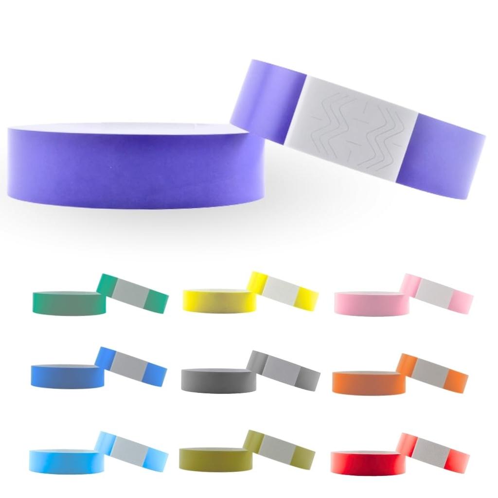 JP Číslo Vodotěsné papírové pásky s lepicí páskou pro kontrolu akcí Balení náramků, Jednorázové, Opakovaný vstup (10 barev, 1000)