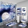 Waterproof Shower Curtain Set Moonlight Sea Starry Sky Scenery Bath Rug And Mats With Hooks Toilet Seat Cover Bathroom Decor