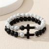 2Pcs Cross Beaded Bracelet Set For Men Women Fashion Black White Beaded Bracelet Trendy Punk Party Daily Wear Jewelry Gifts 2026