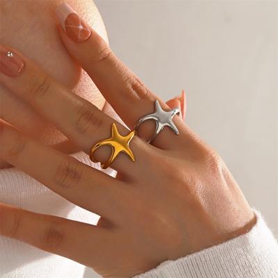 Hip Hop Personality Stainless Steel Five-pointed Star Opening Rings for Women Fashion Simple Finger Zircon Accessories Gifts