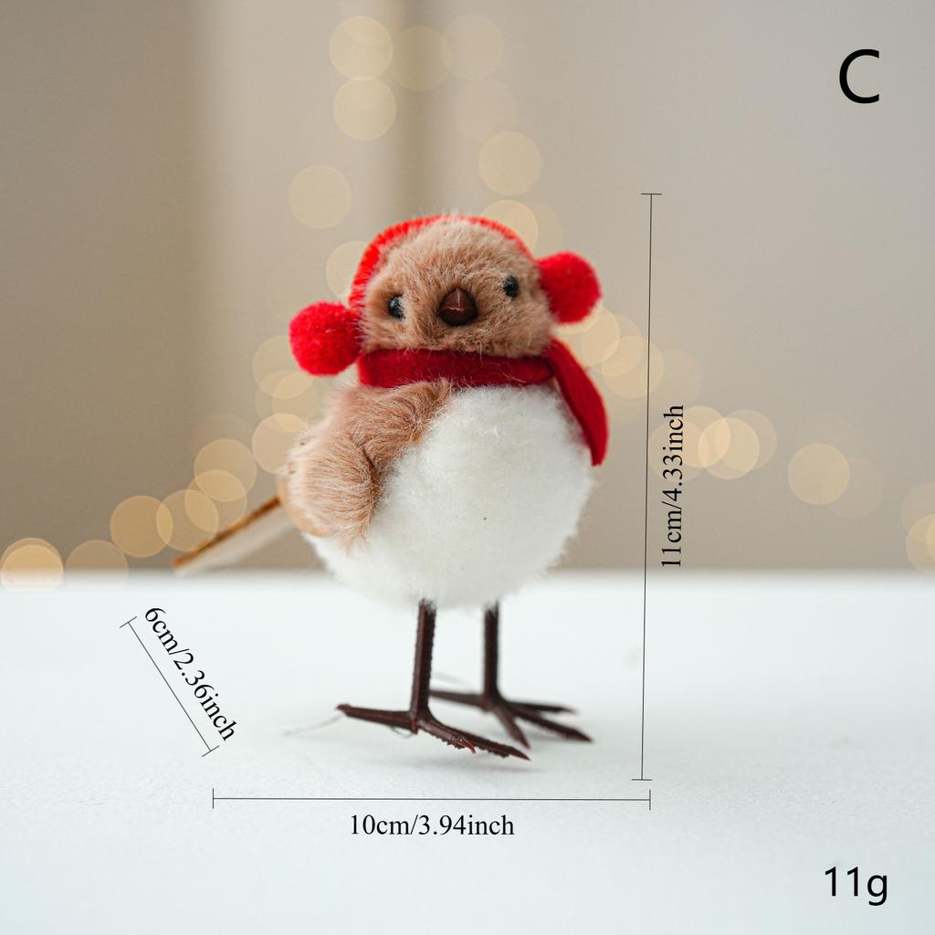 Christmas Simulation Bird Hanging Pendant Foam Red Scarf Hats Bird Xmas Tree Ornaments Merry Christmas Decor Happy New Year