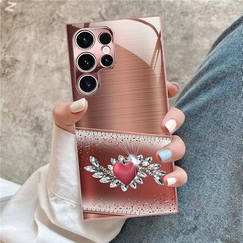 Unique Rose Gold Heart Glass Phone Case Fashion Phone Cases Mobile Phones for Samsung Galaxy S26 S25 S24 S23 S22 FE Ultra Plus