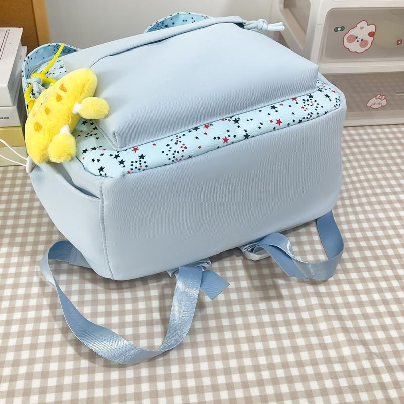 Star Print Backpack with Front Pocket and Side Drawstring Pockets for School and Casual Use
