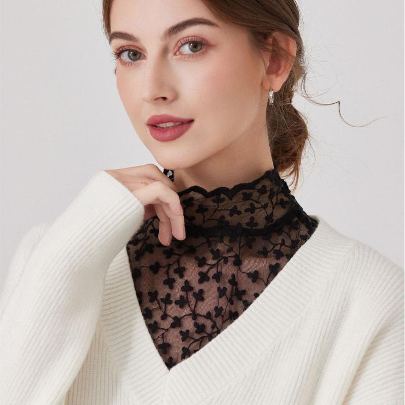 Cute Petal Fake Collar Black Detachable Lapel False Blouse Lace Removable Collar Slim Gauzy False Collar Women