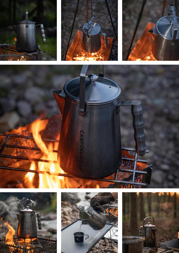 Camping Moon Bonfire Kettle Open Fire Fireplace Kettle Camping Kettle Integrated Molding Stainless Steel 304 1.5L SW-6