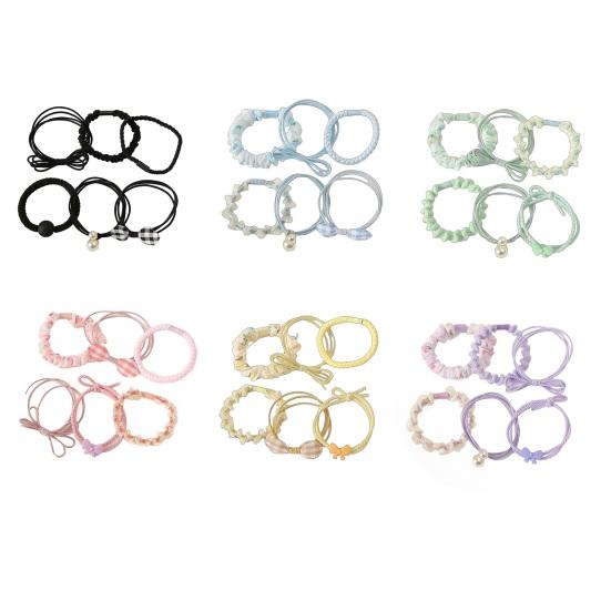 6Pcs Hair Ropes Braided Design Faux Pearls Bow Decor Hair Ties Soft Fabric High Elasticity No Damage Hair Bands Ponytail Holder Hair Accessories