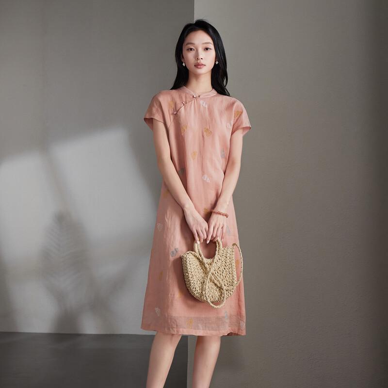 SOFSIL New Chinese Style Embroidered Ramie Cheongsam Dress
