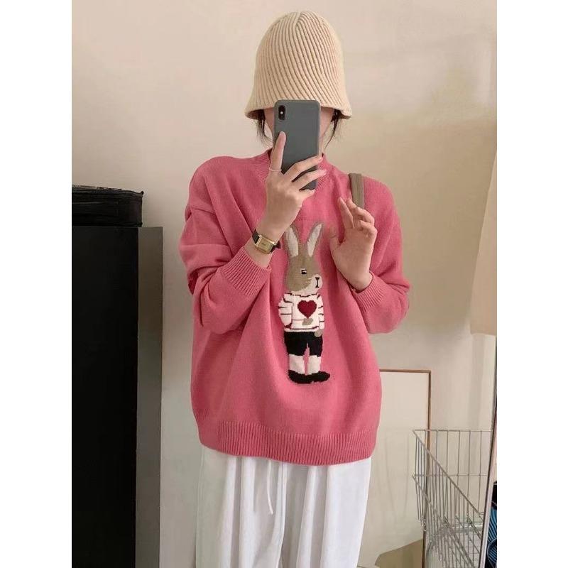 Autumn and winter fashion classic bunny cartoon sweater women's new pullover long sleeve thin knitted top