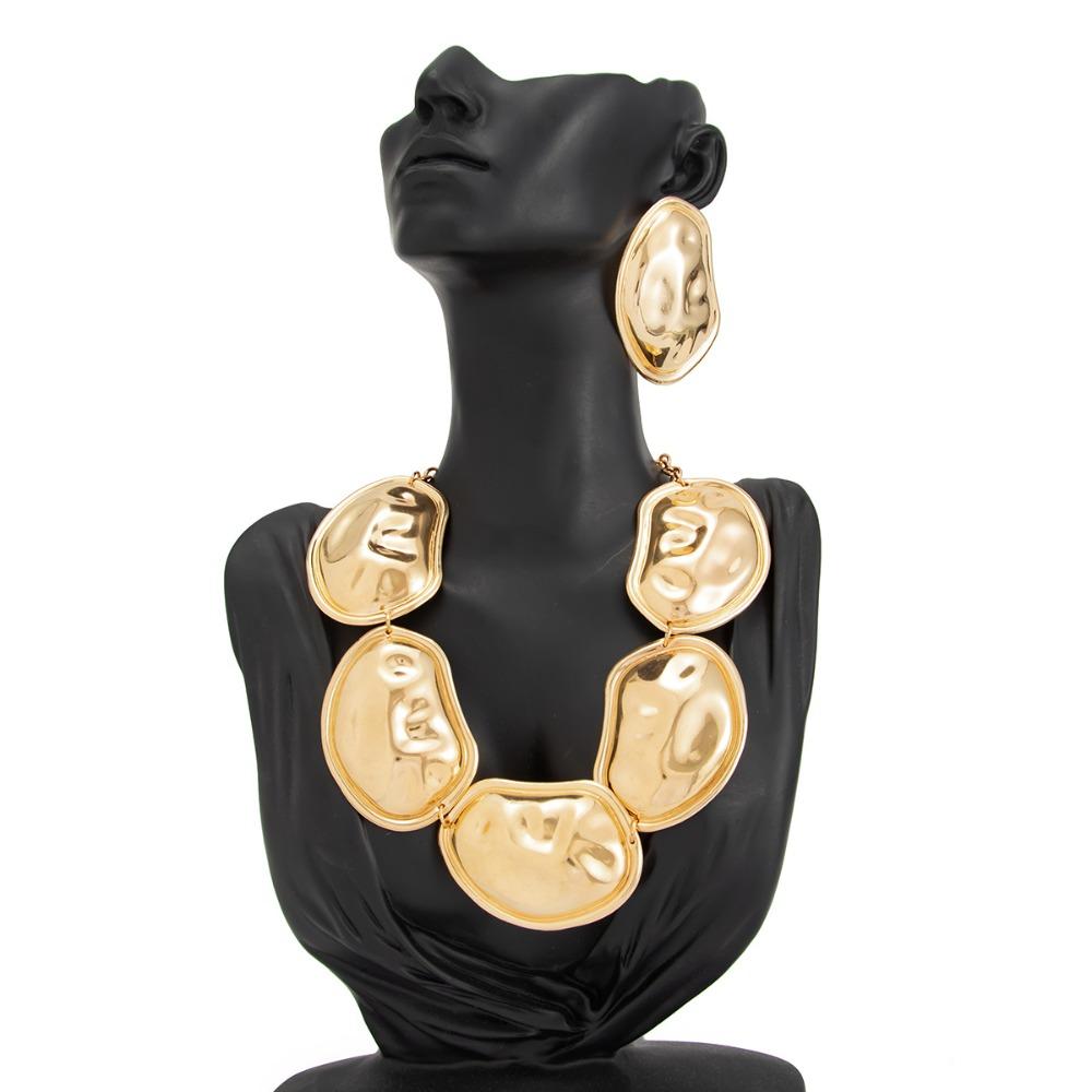 Bohemian Stil Gold Silber Farbe Schmuckset Geometrisch Unregelmäßig Oval Choker Halsketten Hochzeit