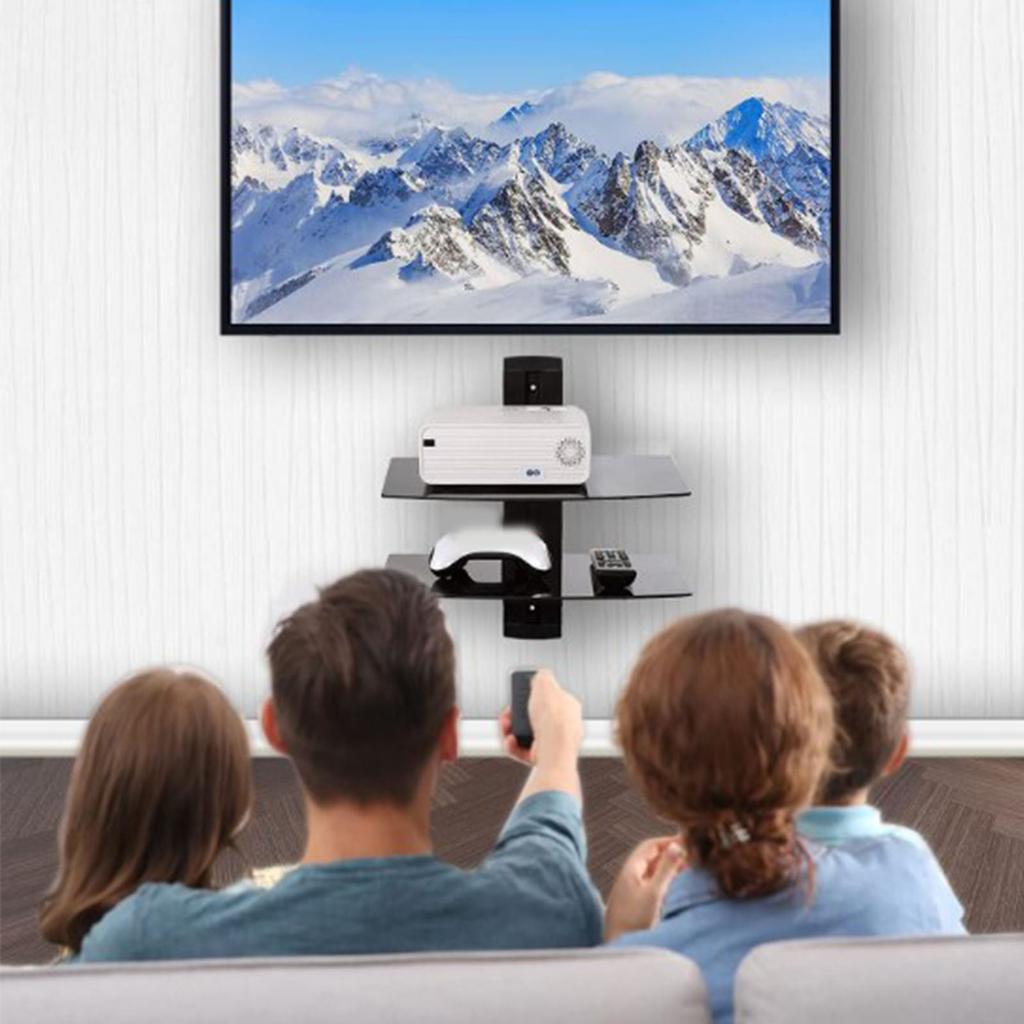 Floating Entertainment Center Shelf 2 Tier Strong Load Bearing Space Saving Wall Mount TV Shelf for Home