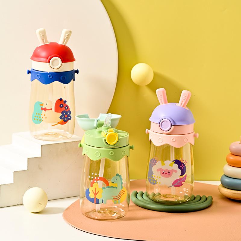 Adorable Cartoon Baby No-Spill Cup Baby Leak-Proof Cup Lightweight To Carry Summer Straw Drinking Cup Pc Plastic Cup