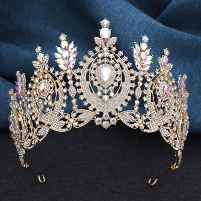 AB Křišťálová korunka pro soutěž krásy Miss Nevěsta Vintage Barokní Kamínky Velká tiára Svatba Pokrývka hlavy pro Párty Šperky Doplněk do vlasů
