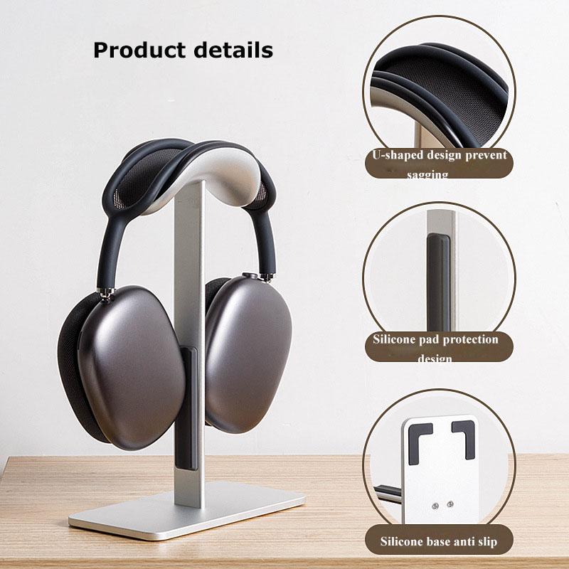 Aluminum Alloy Headphone Stand Detachable Auto-sleep Headset Holder Display Shelf for Airpods Max with Anti-Slip Silicone Pad nero